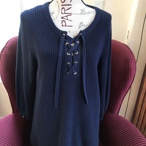 Tommy Bahama size:L lace-up neck sweater blue.